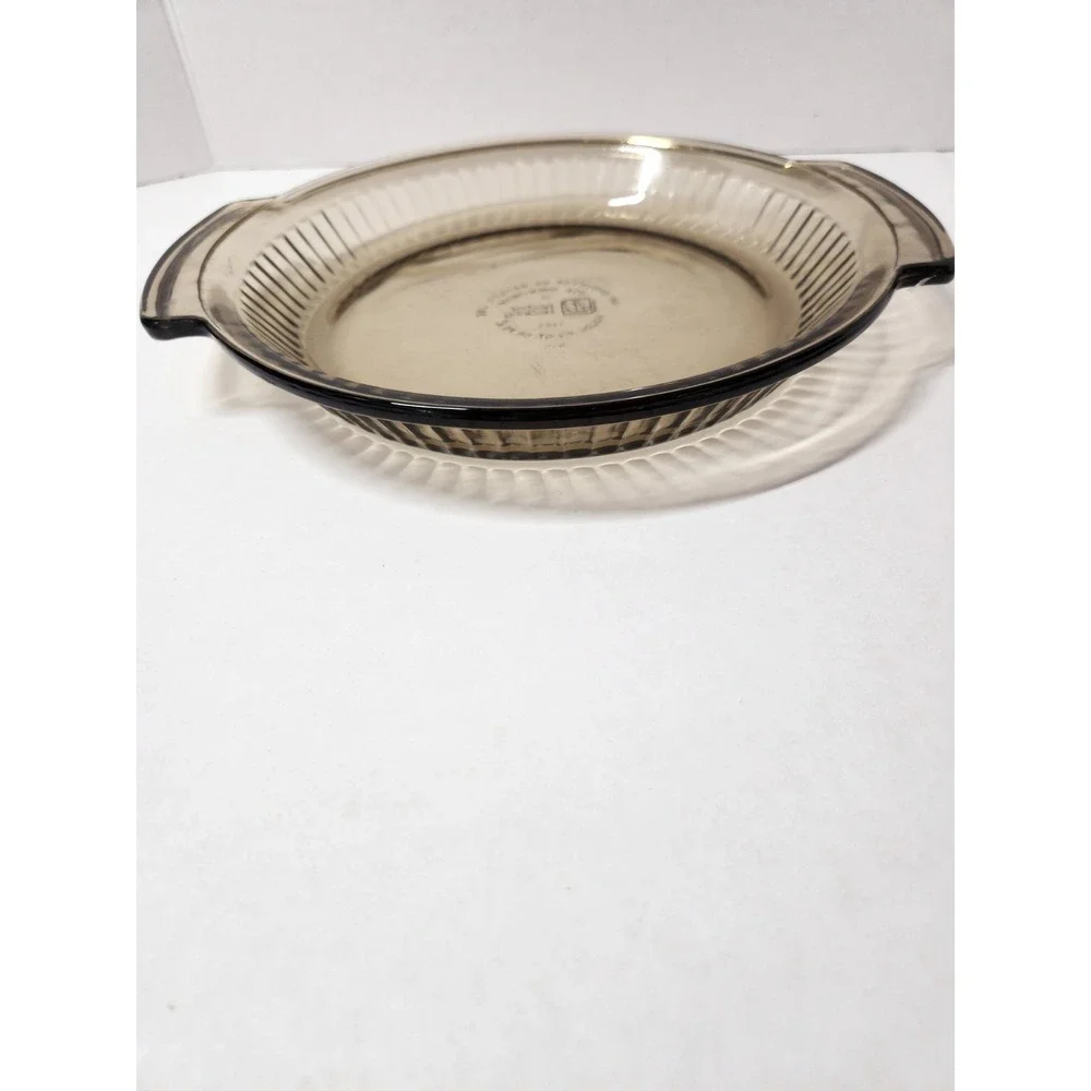 Anchor Hocking 9 inch Pie Plate Dish #1460 Amber Brown Glass Ribbed USA Made‎